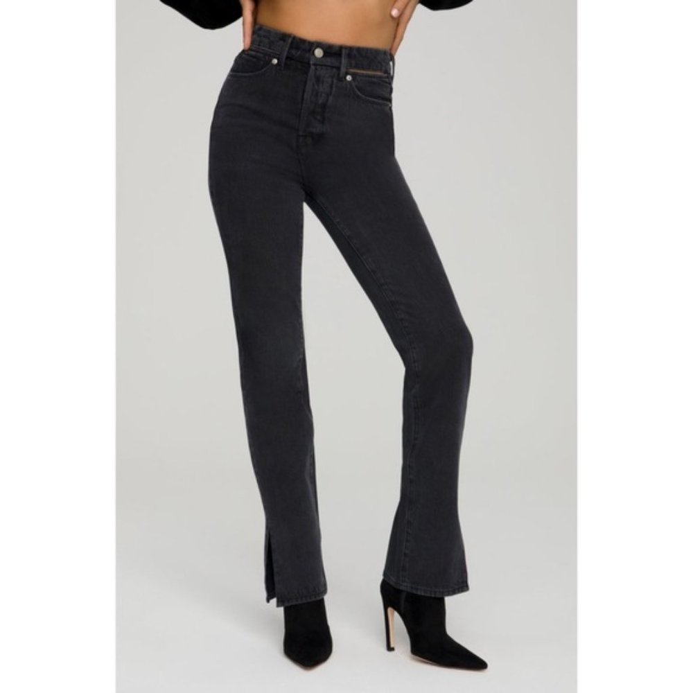 Good American Good Boy Jeans With Slit Waistband - Black